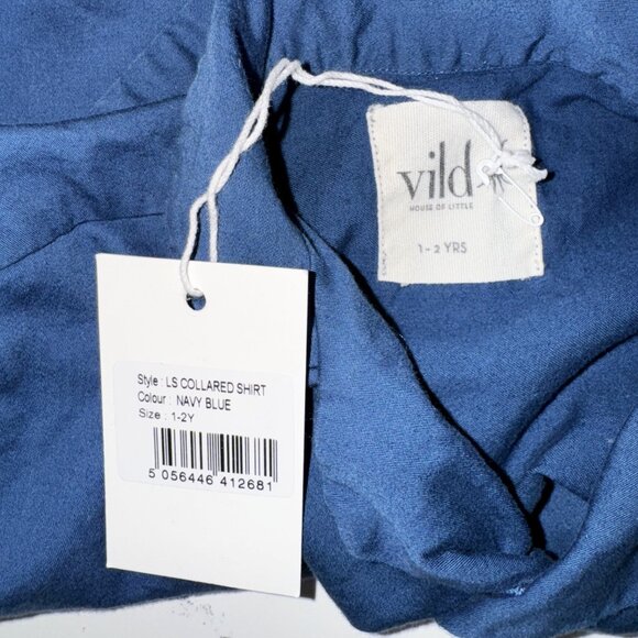 Vild LS Organic Cotton Woven Navy Collared Shirt, - Picture 5 of 5